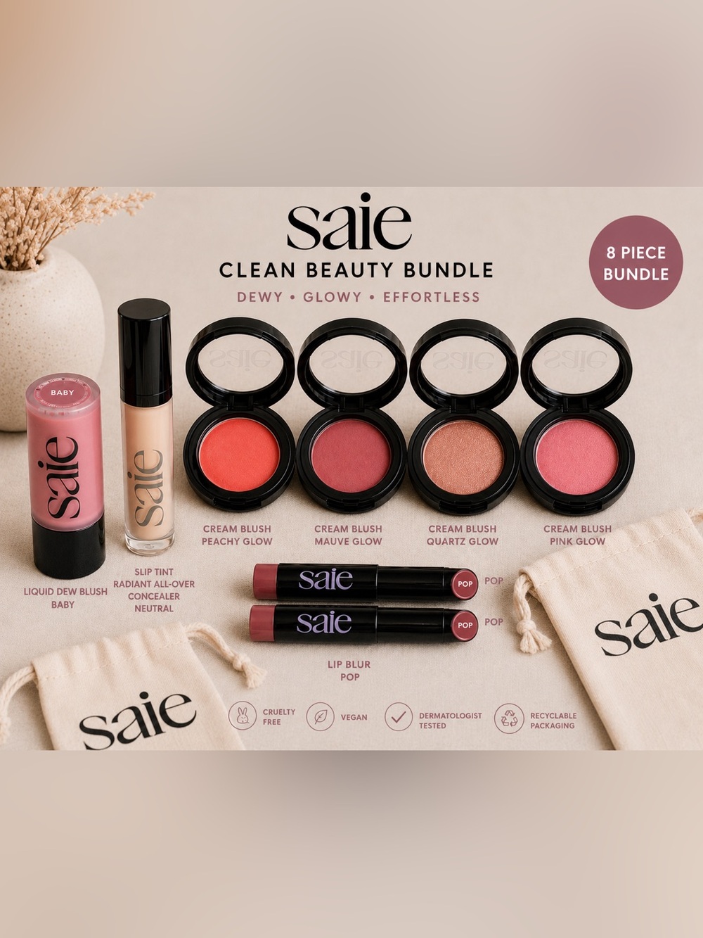 SAIE 8-Piece Clean Beauty Bundle | Sephora Viral Favorites Brand New